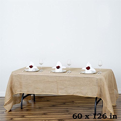 Balsacircle 60-Inch X 126-Inch Natural Brown Burlap Jute Rustic Rectangle Tablecloth Country Chic Wedding Party Home Table Linen